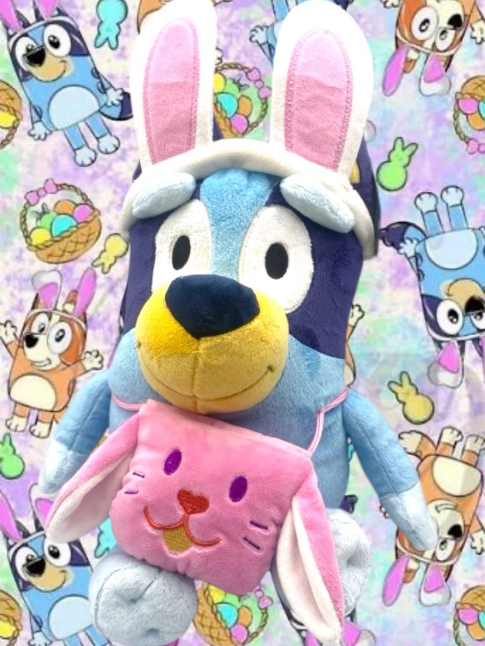 Bluey Easter Bunny Jumbo Stuffed Animal Dog 18 In. With  Bunny Bag Toy
